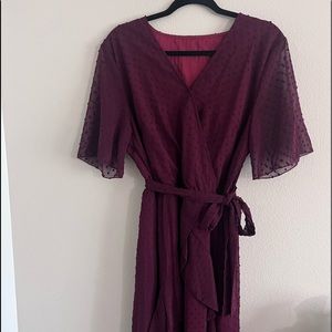 Faux Wrap Waist A-Line Ruffle Hem Dress